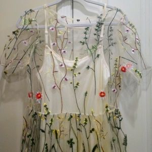 Floral embroidered mesh dress